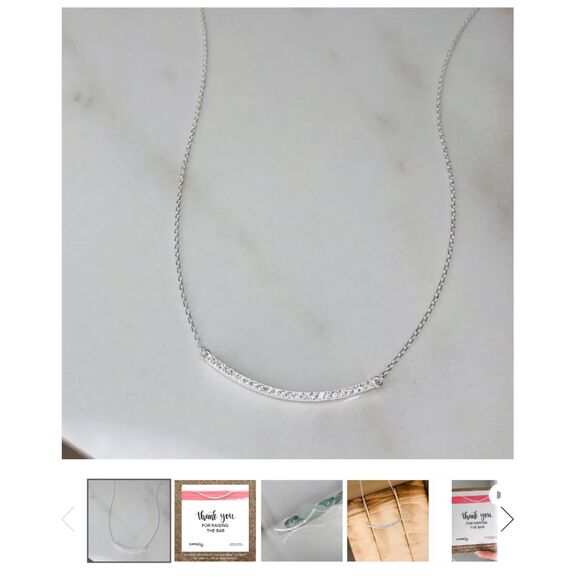 ~ Sterling .925 silver necklace cubic zirconia bar SHINElife ~ - Picture 1 of 12